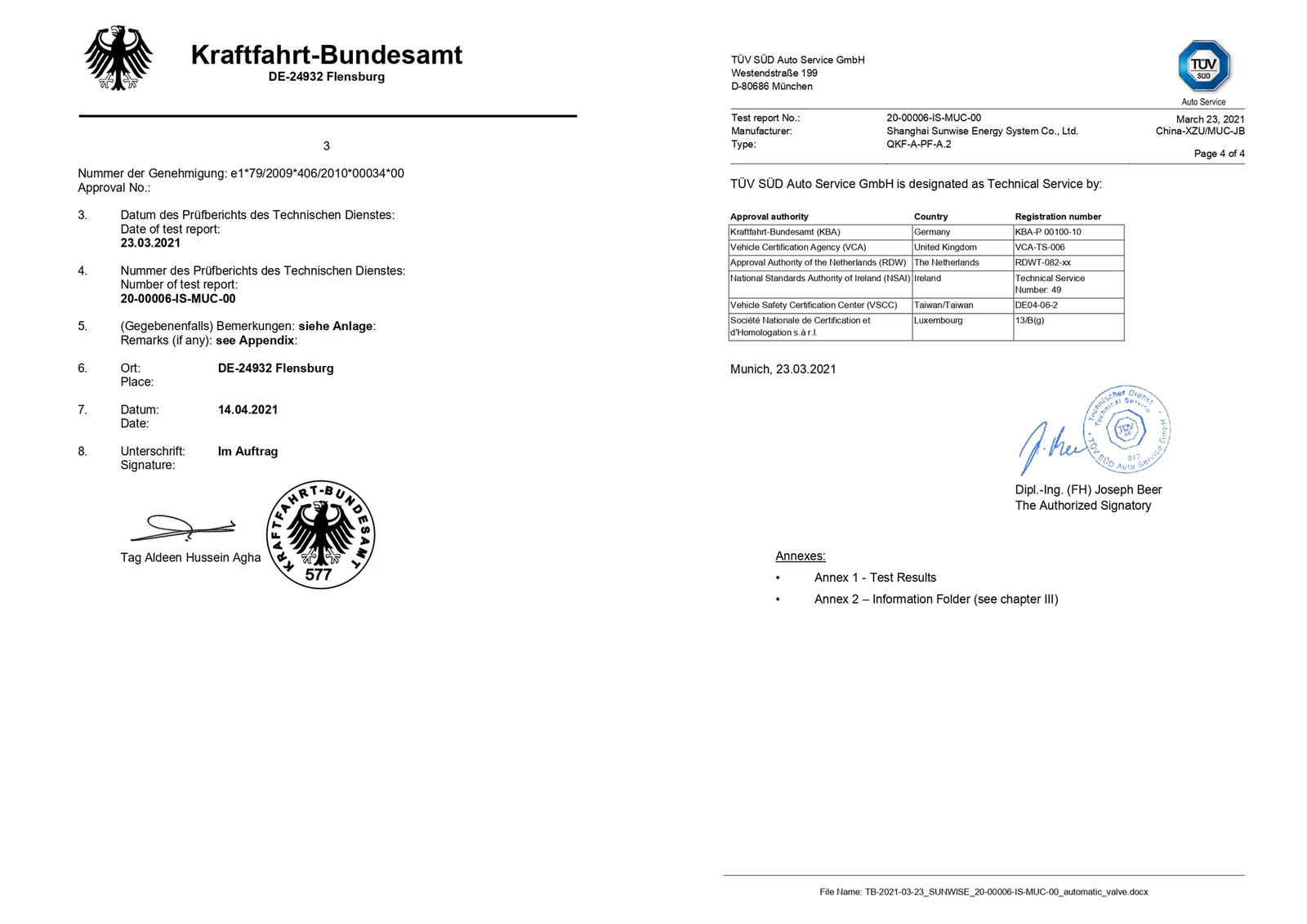 Automotive hydrogen cylinder combination valve receives German KBA certification — original image
