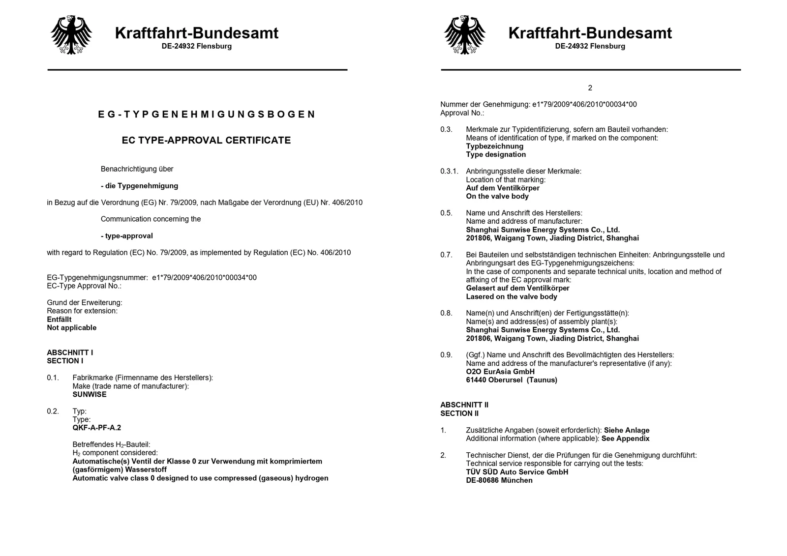 Automotive hydrogen cylinder combination valve receives German KBA certification — original image